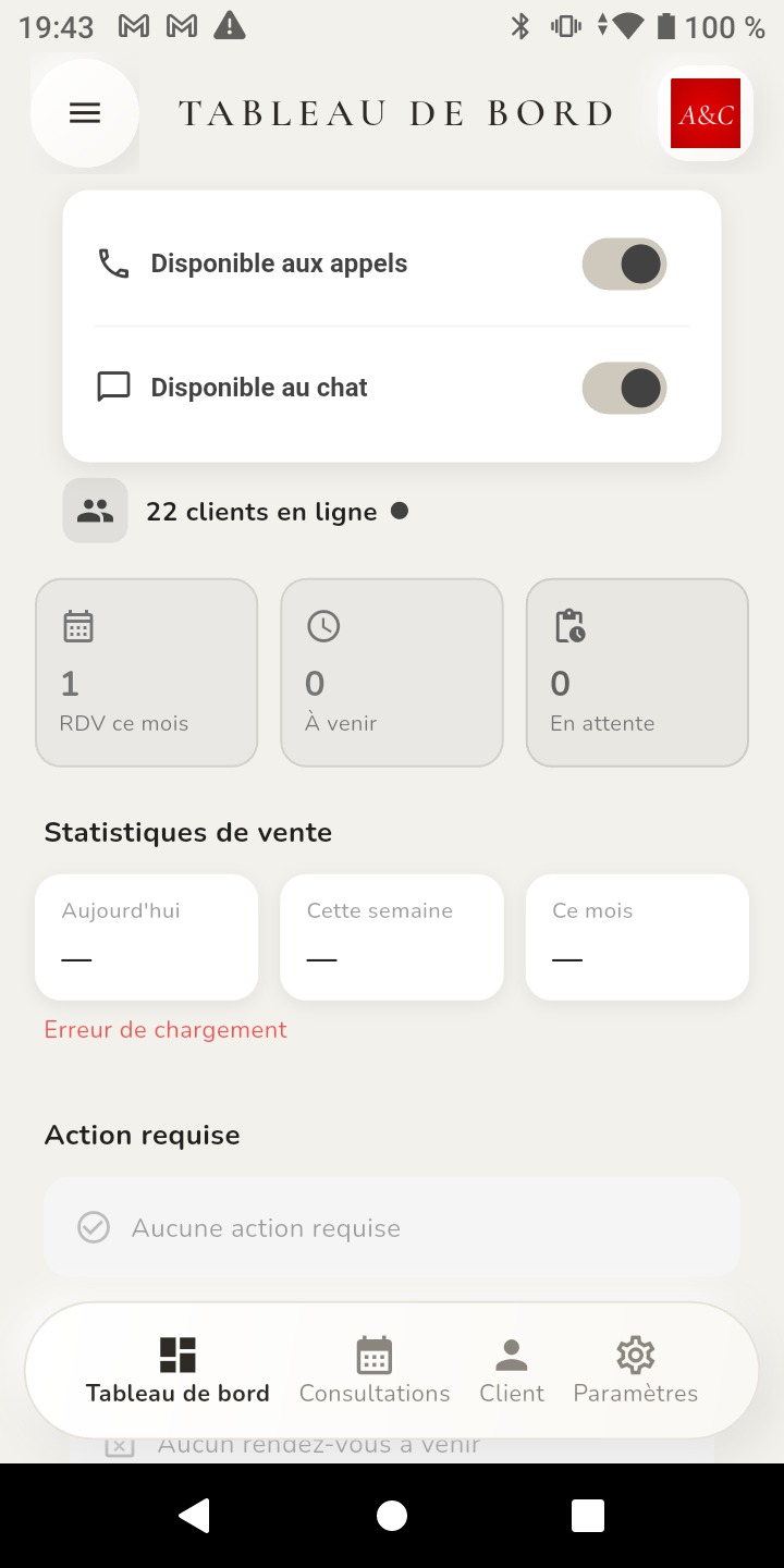 Interface de l'application Amour & Conseil